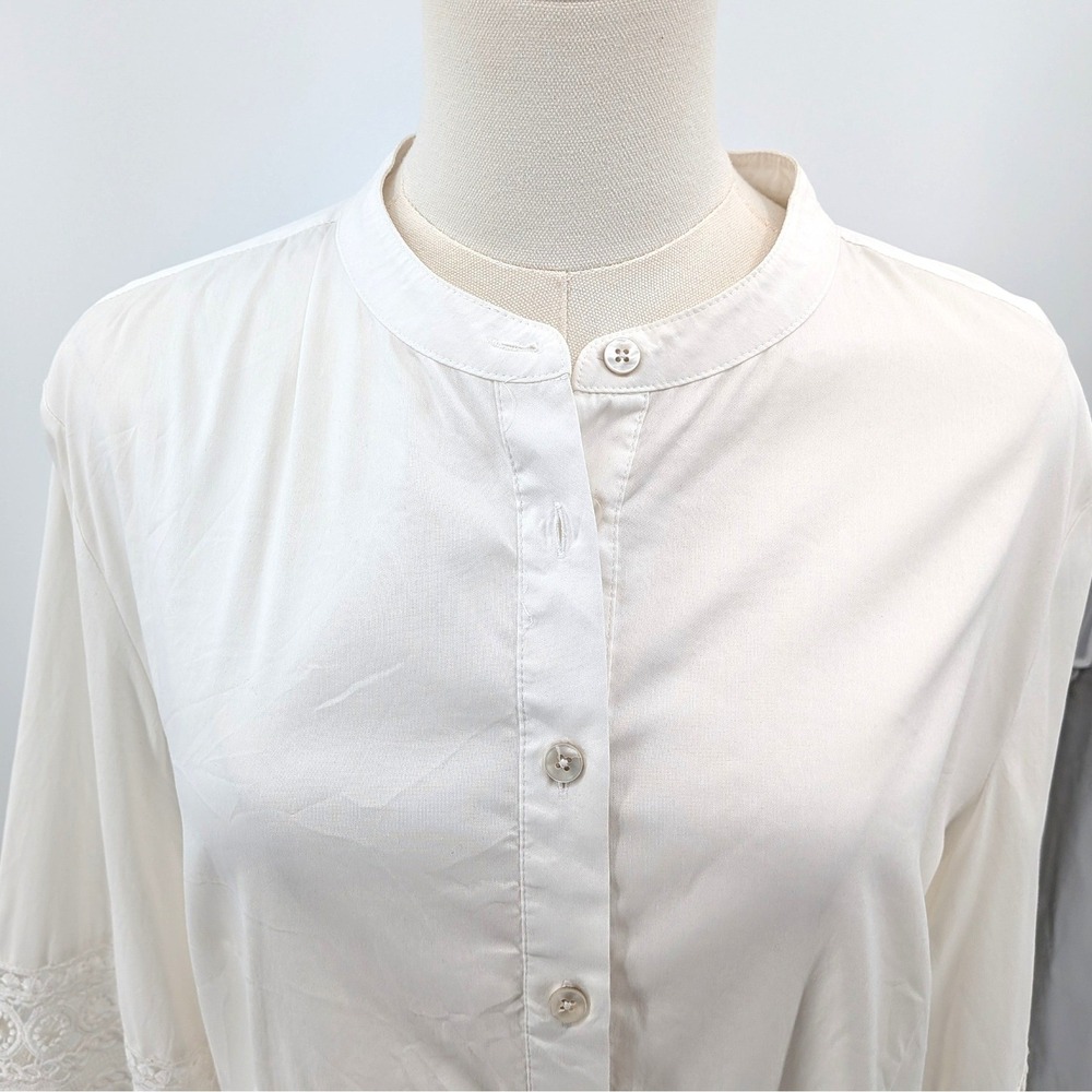 Chico's White Button Front Blouse Lace Sleeve Boho Romantic Lightweight Size 2 - Picture 5 of 10